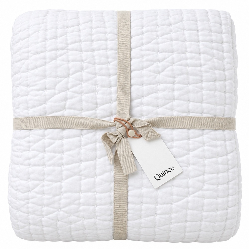 Quince Quilt Set King White Cotton Hand Stitched 2 Shams New